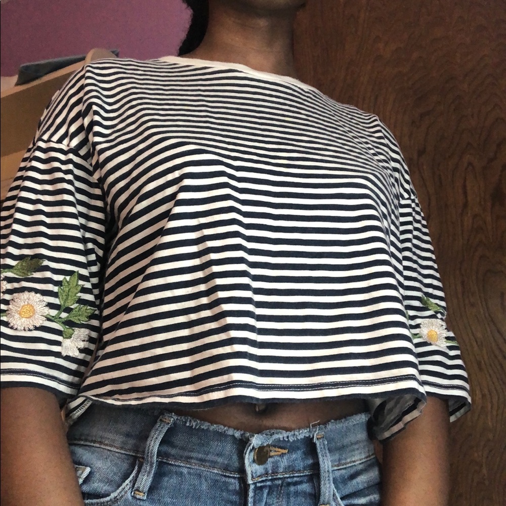 Striped Embroidered Crop Top